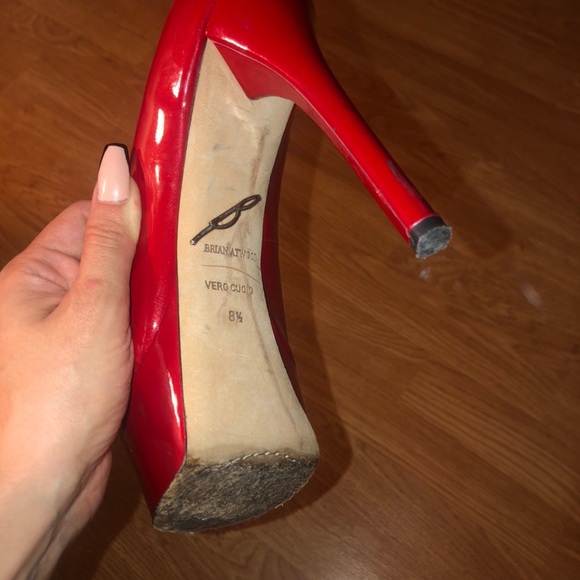 Brian Atwood red patent leather peep toe. - Picture 3 of 4